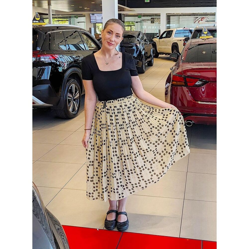 3946 Pleated Skirt Chiffon Elastic Waist A-Line Midi Length Skirt Champagne - Picture 4 of 5